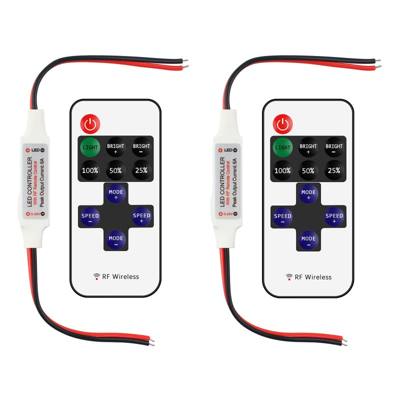 RGBZONE 2 Pack RF Wireless Remote Controller, DC5V-DC24V Single Color 5050 3528 5630 LED Strip Lights, Dimmer Controller Brightness & Effect Mode, RF Wireless Remote Control - Image 1